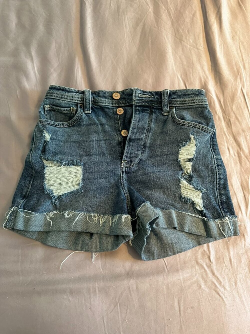 Hollister Ultra High-Rise Mom Shorts – Distressed Button Fly Denim Shorts